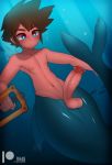 1boy blue_eyes brown_hair erection kingdom_hearts male_focus merman monster_boy nipples penis ra4s solo sora underwater water 