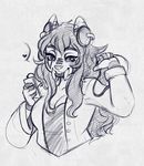  &lt;3 anthro blue_theme clothed clothing feline female headphones higgyy mammal phone sketch smile solo tiger 