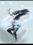  anthro antlers cervine clothed clothing deer female fur hair higgyy horn legwear mammal simple_background solo stockings 