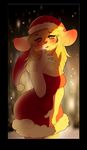  anthro breasts christmas clothed clothing female hat higgyy holidays looking_at_viewer mammal mouse open_mouth rodent santa_hat smile solo standing 
