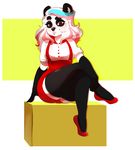  anthro bear clothed clothing female fur hair higgyy looking_at_viewer mammal panda sitting slightly_chubby smile solo 