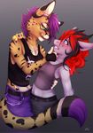  anthro blue_eyes blush cat feline female female/female flirting green_eyes invalid_tag joltik kuro_murasaki licking licking_lips lukurio magda_zoroark mammal nintendo pok&eacute;mon punk serval tomboy tongue tongue_out video_games zoroark 