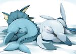  2016 anus butt duo edit eeveelution female feral glaceon kimubota lying nintendo pok&eacute;mon pussy pussy_juice rear_view simple_background sweat vaporeon video_games white_background 