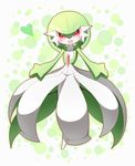  arms blush gardevoir green_hair heart looking_at_viewer no_humans open open_mouth pokemon pokemon_(creature) red_eyes simple_background smile solo 