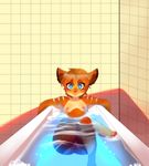  anthro bathtub blush breasts feline female higgyy looking_at_viewer mammal nipples nude pussy small_breasts smile solo 