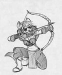  anthro bow_(weapon) bra breasts clothing feline female higgyy mammal monochrome ranged_weapon sketch solo underwear weapon 
