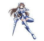  accel_world armor armored_boots blue_eyes boots breasts brown_hair covered_navel fingerless_gloves floating_hair full_body gloves hand_in_hair holding holding_weapon kurasaki_fuuko lance long_hair looking_at_viewer medium_breasts official_art polearm simple_background solo thigh_boots thighhighs very_long_hair weapon white_background white_gloves 