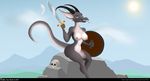 anthro anthrofied big_breasts breasts curves digital_media_(artwork) exotic fantasy female horn invalid_tag kobold lizard looking_at_viewer melee_weapon moon nude reptile scalie solo sword thick_thighs tongue tongue_out warrior weapon wide_hips yiffler 