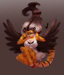  anthro breasts clothed clothing feathered_wings feathers feline female fur hair higgyy long_hair mammal solo tiger wings 