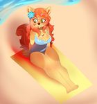  anthro beach breasts clothed clothing female higgyy mammal rodent seaside sitting smile solo squirrel swimsuit 