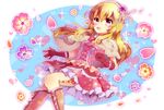  aikatsu! aikatsu!_(series) birthday blonde_hair boots doroshii dress elbow_gloves flower gloves hair_flower hair_ornament hairband happy_birthday hoshimiya_ichigo petals pink_dress red_eyes sparkle tattoo 