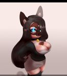  anthro breasts canine clothed clothing collar female glowing glowing_eyes higgyy looking_at_viewer mammal smile solo standing 