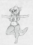  anthro breasts canine clothed clothing female higgyy mammal monochrome open_mouth sketch smile solo 