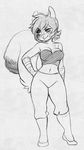  anthro breasts clothed clothing female fur hair higgyy mammal monochrome rodent sketch smile solo squirrel standing 