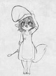  ambiguous_gender anthro canine chef_hat chibi hat higgyy looking_at_viewer mammal monochrome open_mouth sketch solo 