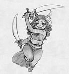  anthro clothed clothing cutlass feline female higgyy mammal melee_weapon monochrome open_mouth sketch smile solo standing sword weapon 