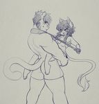  anthro blue_theme collar duo feline female higgyy larger_male leash male male/female mammal muscular petitecat sex size_difference sketch 