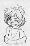  anthro blush clothed clothing feline female higgyy looking_at_viewer mammal monochrome sketch smile solo 