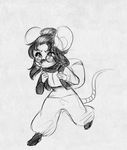  anthro chibi clothed clothing eyewear female glasses higgyy mammal monochrome mouse rodent sketch solo standing traditional_media_(artwork) 