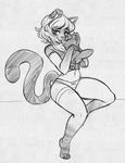  anthro clothed clothing feline female higgyy looking_at_viewer mammal monochrome open_mouth sketch smile solo 