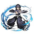  black_eyes black_hair bleach divine_gate full_body hair_between_eyes holding holding_sword holding_weapon japanese_clothes katana kimono kuchiki_rukia looking_at_viewer official_art shikai short_hair socks sode_no_shirayuki_(shikai) solo standing sword transparent_background ucmm weapon white_legwear 