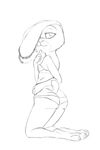  2017 :3 akiric anthro bedroom_eyes black_and_white bra breasts butt clothed clothing disney ear_over_eye female half-closed_eyes judy_hopps kneeling lagomorph looking_at_viewer looking_back mammal monochrome panties rabbit rear_view seductive simple_background small_breasts smile solo underwear white_background zootopia 