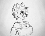  anthro blush breasts canine clothed clothing female fur hair higgyy mammal monochrome open_mouth sketch solo 