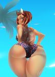  anthro bikini bulge butt canine clothing female higgyy looking_back mammal outside smile solo standing swimsuit 