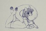  anthro blue_theme clothed clothing feline female fur hair higgyy looking_at_viewer lying mammal on_front sketch smile solo 