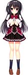 absurdres black_hair black_legwear blush clenched_hands full_body hairband highres loafers long_hair long_sleeves looking_at_viewer official_art pink_eyes plaid plaid_skirt rokuonji_kaoruko shoes skirt smile solo transparent_background utsunomiya_tsumire wagamama_high_spec 