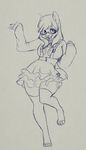  anthro blue_theme clothed clothing eyewear feline female glasses higgyy looking_at_viewer mammal open_mouth sketch smile solo standing 