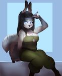  anthro breasts cervine clothed clothing deer female fur hair higgyy hybrid jewelry lagomorph looking_at_viewer mammal necklace rabbit sitting slightly_chubby solo 