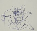  anthro armpits blue_theme blush canine clothed clothing female higgyy mammal open_mouth sitting sketch solo 