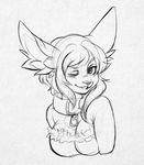  anthro breasts clothed clothing collar female higgyy lagomorph looking_at_viewer mammal monochrome rabbit sketch smile solo 