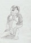  2017 3_toes 4_fingers absurd_res animal_genitalia anthro balls biceps canine chest_tuft dog floppy_ears fully_sheathed fur hi_res khampa male mammal multicolored_fur muscular nude pecs pencil_(artwork) pubes rock_dog sheath simple_background sitting solo tibetan_mastiff toes traditional_media_(artwork) tuft two_tone_fur white_background 