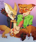  2017 anal anal_penetration animal_genitalia animal_penis anthro balls bottomless butt canine canine_penis claws clothed clothing cum cum_in_ass cum_inside disney erection finnick fox fur knot male male/male mammal nick_wilde penetration penis precum sex size_difference small_dom_big_sub smaller_male smile teeth xnirox zootopia 