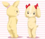  :&lt; beads beady_eyes blush bow breasts brown_fur butt canine cute dog duo embarrassed female fluffy fluffy_tail fur lagomorph looking_at_viewer mammal maple_town nipples patty_(maple_town) pussy rabbit ribbons rolly_(maple_town) small_breasts standing sweat 