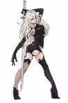  android ass blue_eyes bodysuit doll_joints elbow_gloves gloves highres katana long_hair mandrill nier_(series) nier_automata silver_hair sketch solo sword teshima_nari thighhighs weapon yorha_type_a_no._2 