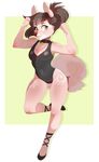  anthro blush canine clothed clothing collar female fur hair higgyy leotard looking_at_viewer mammal smile solo standing wide_hips 