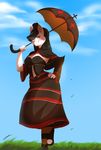  anthro clothed clothing feline female fur hair higgyy looking_at_viewer mammal outside smile solo standing umbrella 