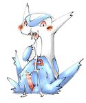  blush censored cum cum_in_mouth cum_inside latios legendary_pok&eacute;mon male nintendo open_mouth penis pok&eacute;mon red_eyes simple_background solo tongue video_games white_background 泥　どねる_(artist) 