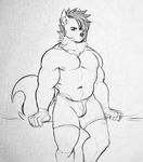  anthro bulge canine clothed clothing fur hair higgyy looking_at_viewer male mammal monochrome muscular sketch solo topless underwear 