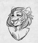  anthro ear_piercing feline female fur hair headshot higgyy mammal monochrome piercing sketch smile solo 