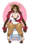  anthro big_breasts boosterpang breasts capreoline cervid cleavage clothed clothing curvaceous female huge_breasts looking_at_viewer mammal olive_(rawk_manx) reindeer sitting smile solo thick_thighs 