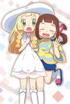  :o ^_^ ^o^ bangs blonde_hair blunt_bangs blush braid brown_hair closed_eyes commentary_request dress green_eyes hair_ornament hands_together happy hat leg_up lilia_(monster_hunter) lillie_(pokemon) long_hair long_sleeves looking_at_viewer monster_hunter monster_hunter_stories multiple_girls open_mouth pokemon pokemon_(game) pokemon_sm puffy_shorts shorts simple_background sleeveless sleeveless_dress smile standing sun_hat twin_braids twintails waving white_background white_hat wide_sleeves yan_(sakura_mocchi) 