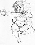  anthro clothed clothing feline female higgyy lion mammal monochrome open_mouth sketch slightly_chubby smile solo underwear 