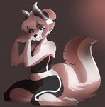 anthro canine clothed clothing female fox fur hair higgyy horn hybrid kneeling looking_at_viewer mammal smile solo 