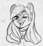  &lt;3 anthro clothed clothing feline female fur hair higgyy looking_at_viewer mammal monochrome open_mouth sketch smile solo 