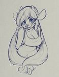  anthro blue_theme breasts cervine clothed clothing deer female fur hair higgyy horn looking_at_viewer mammal sketch smile solo 