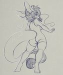  anthro blue_theme breasts butt canine clothed clothing female fennec fox fur hair higgyy mammal sketch solo standing under_boob 